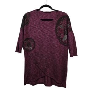 Desigual Floral Half Sleeve Top Womens SM Purple Artsy Art-to-wear Boho 67T25D6